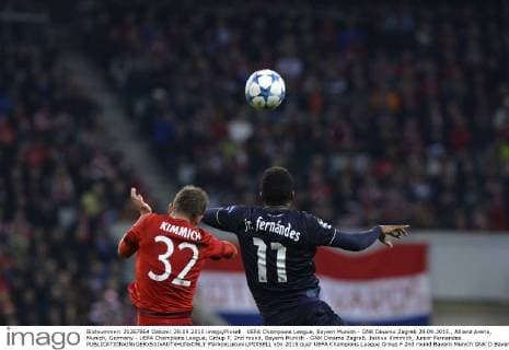 UEFA Champions League, Bayern Munich - GNK Dinamo Zagreb 29.09.2015., Allianz Arena, Munich, Germany - UEFA Champions League, Group F, 2nd round, Bayern Munich - GNK Dinamo Zagreb. Joshua Kimmich, Junior Fernandes.  MarkoxLukunic PIXSELL
