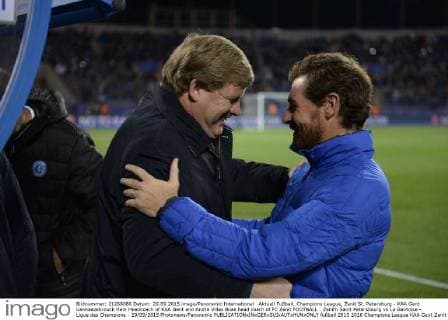 Aktuell Fußball, Champions League, Zenit St. Petersburg - KAA Gent Vanhaezebrouck Hein Headcoach of KAA Gent and Andre Villas Boas head coach of FC Zenit FOOTBALL : Zenith Saint Petersbourg vs La Gantoise - Ligue des Champions - 29 09 2015 Photonews Panoramic 