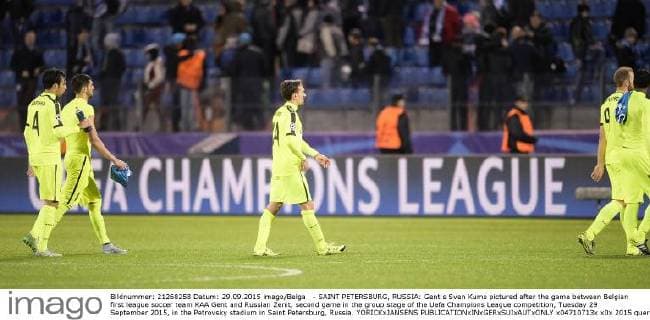 - SAINT PETERSBURG, RUSSIA: Gent s Sven Kums pictured after the game between Belgian first league soccer team KAA Gent and Russian Zenit, second game in the group stage of the Uefa Champions League competition, Tuesday 29 September 2015, in the Petrovsky stadium in Saint Petersburg, Russia. YORICKxJANSENS  x04710713x