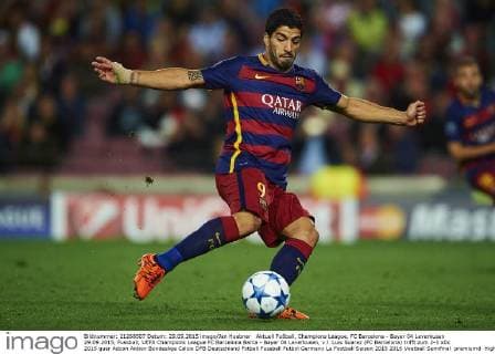 Aktuell Fußball, Champions League, FC Barcelona - Bayer 04 Leverkusen 29.09.2015, Fussball, UEFA Champions League FC Barcelona Barca - Bayer 04 Leverkusen, v.l. Luis Suarez (FC Barcelona) trifft zum 2-1