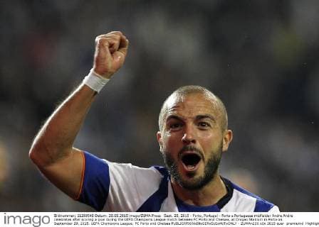 Sept. 29, 2015 - Porto, Portugal - Porto s Portuguese midfielder Andre Andre celebrates after scoring a goal during the UEFA Champions League match between FC Porto and Chelsea, at Dragao Stadium in Porto on September 29, 2015. UEFA Champions League: FC Porto and Chelsea  - ZUMAn230