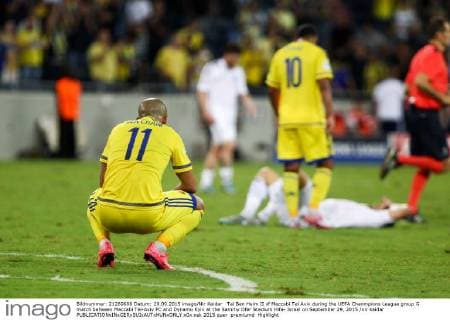 Tal Ben Haim II of Maccabi Tel Aviv during the UEFA Chanmpions League group G match between Maccabi Tel-Aviv FC and Dynamo Kyiv at the Sammy Ofer Stadium Hifa- Israel on September 29, 2015 nir keidar 