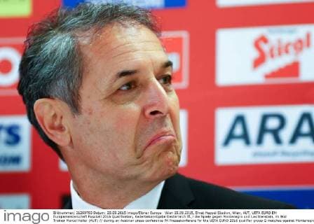 Wien 29.09.2015, Ernst Happel Stadion, Wien, AUT, UEFA EURO EM Europameisterschaft Fussball 2016 Qualifikation, Kaderbekanntgabe Oesterreich fÂ¸r die Spiele gegen Montenegro und Liechtenstein, im Bild Trainer Marcel Koller (AUT) during an Austrian press conference PK Pressekonferenz for the UEFA EURO 2016 qualifier group G matches against Montenegro and Liechtenstein at the Ernst Happel Stadion, Vienna, Austria on 2015 09 29.  EP_puc  