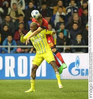 UEFA Champions League Group C football match between Astana and Galatasaray at Astana Arena in Astana, Kazakhstan, 30 September 2015 Pictured: Junior Kabananga of Astana and Semih Kaya of Galatasaray 