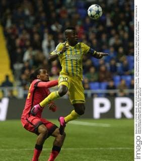 UEFA Champions League Group C football match between Astana and Galatasaray at Astana Arena in Astana, Kazakhstan, 30 September 2015 Pictured: Foxi Kethevoama 10 of Astana and Jason Denayer of Galatasaray 