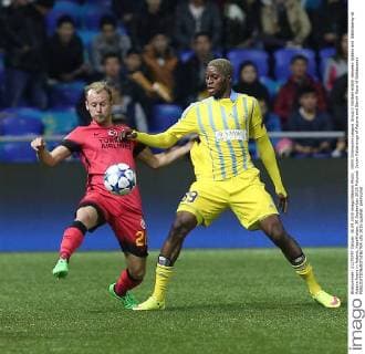 UEFA Champions League Group C football match between Astana and Galatasaray at Astana Arena in Astana, Kazakhstan, 30 September 2015 Pictured: Junior Kabananga of Astana and Semih Kaya of Galatasaray 