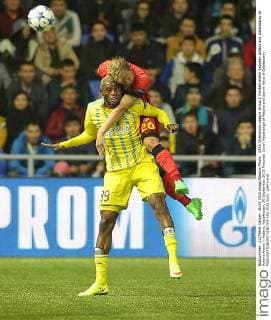 UEFA Champions League Group C football match between Astana and Galatasaray at Astana Arena in Astana, Kazakhstan, 30 September 2015 Pictured: Junior Kabananga of Astana and Semih Kaya of Galatasaray 