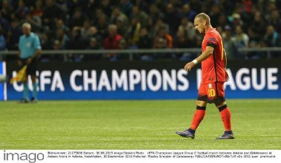 UEFA Champions League Group C football match between Astana and Galatasaray at Astana Arena in Astana, Kazakhstan, 30 September 2015 Pictured: Wesley Sneijder of Galatasaray 