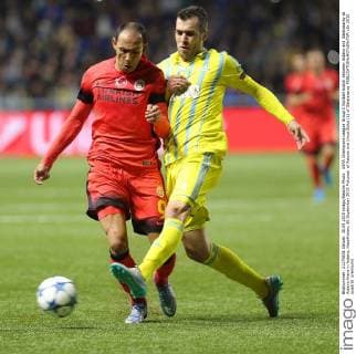 UEFA Champions League Group C football match between Astana and Galatasaray at Astana Arena in Astana, Kazakhstan, 30 September 2015 Pictured: of Astana and Umut Bulut (L) of Galatasaray 