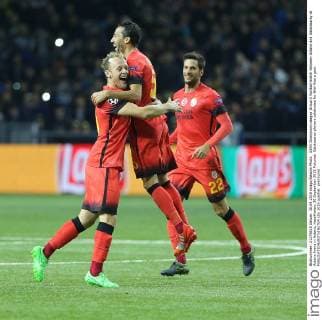 UEFA Champions League Group C football match between Astana and Galatasaray at Astana Arena in Astana, Kazakhstan, 30 September 2015 Pictured: Galatasaray players celebrates for Bilal Kisa s goal. 