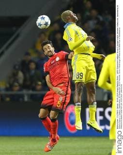 UEFA Champions League Group C football match between Astana and Galatasaray at Astana Arena in Astana, Kazakhstan, 30 September 2015 Pictured: Junior Kabananga of Astana and Bilal Kisa of Galatasaray 