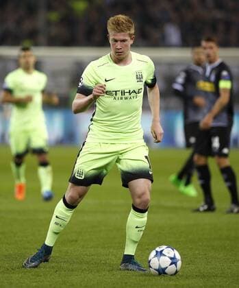 Kevin de Bruyne (Manchester City) runs with the ball during the Championsleague between Borussia Moenchengladbach and Manchester City, Borussiapark in Moenchengladbach on September 30., 2015. Borussia Mönchengladbach vs. Manchester City in der Champions League der Saison 2015 2016 am 30. September 2015.