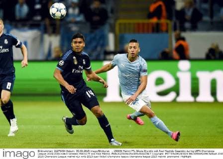 , 150930 Malmö FFs Nikola Djurdjic och Real Madrids Casemiro during UEFA Champions League 2015 2016 match between Malmö FF and Real Madrid.  Copyright: PETTERxARVIDSON BB150930PA096