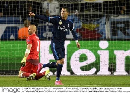 , 150930 Real Madrids Cristiano Ronaldo jublar efter 0-1 bakom Malmö FFs malvakt Johan Wiland during UEFA Champions League 2015 2016 match between Malmö FF and Real Madrid. Copyright: PETTERxARVIDSON BB150930PA106