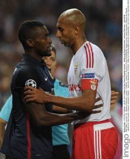 Atletico de Madrid Forward, Jackson Martinez - JACKSON MARTINEZ, number 11 . Benfica Defender, Luisao - LUISAO, number 4. Round 2 of the CHAMPIONS league soccer match between Atletico de Madrid - Benfica at the Vicente Calderon estadium Madrid - Spain by September 30 2015. 