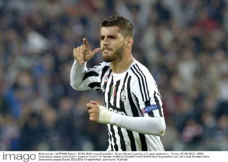 Alvaro Morata Juventus 1-0, goal celebration - Torino, 30-09-2015 - UEFA Champions League 2015 2016 - Juventus Torino - FC Sevilla. filippoxalfero