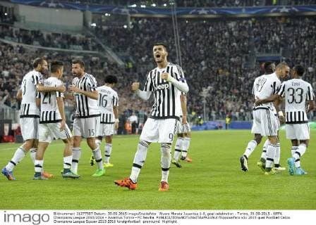 Alvaro Morata Juventus 1-0, goal celebration - Torino, 30-09-2015 - UEFA Champions League 2015 2016 - Juventus Torino - FC Sevilla. filippoxalfero