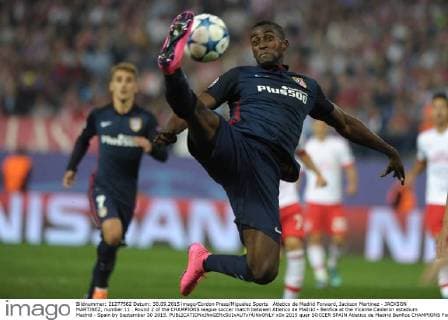 Atletico de Madrid Forward, Jackson Martinez - JACKSON MARTINEZ, number 11 . Round 2 of the CHAMPIONS league soccer match between Atletico de Madrid - Benfica at the Vicente Calderon estadium Madrid - Spain by September 30 2015. 