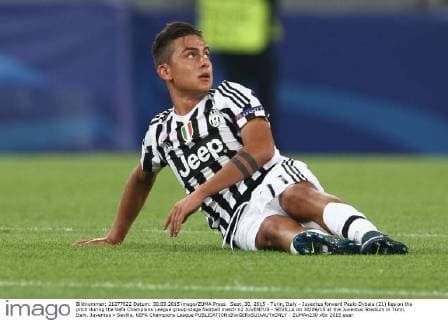 Sept. 30, 2015 - Turin, Italy - Juventus forward Paulo Dybala (21) lies on the pitch during the Uefa Champions League group stage football match n2 JUVENTUS - SEVILLA on 30 09 15 at the Juventus Stadium in Turin, Italy. Juventus v Sevilla, UEFA Champions League - ZUMAn230
