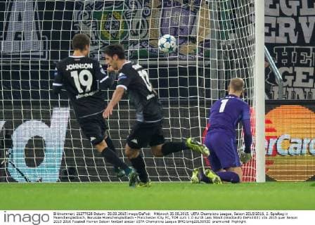 Mittwoch 30.09.2015, UEFA Champions League, Saison 2015 2016, 2. Spieltag in Moenchengladbach, Borussia Moenchengladbach - Manchester City FC, TOR zum 1:0 durch Lars Stindl (Gladbach) DeFodi001