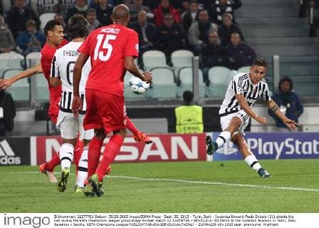 Sept. 30, 2015 - Turin, Italy - Juventus forward Paulo Dybala (21) shoots the ball during the Uefa Champions League group stage football match n2 JUVENTUS - SEVILLA on 30 09 15 at the Juventus Stadium in Turin, Italy. Juventus v Sevilla, UEFA Champions League  - ZUMAn230