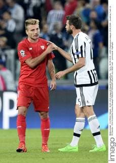 Turin, 30.09.2015 - UEFA Champions League 2015 2016 - Juventus Turin vs FC Sevilla - Ciro Immobile-Andrea Barzagli 