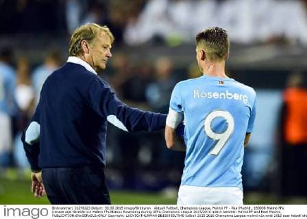 Aktuell Fußball, Champions League, Malmö FF - Real Madrid , 150930 Malmö FFs tränare Age Hareide och Malmö FFs Markus Rosenberg during UEFA Champions League 2015 2016 match between Malmö FF and Real Madrid.  Copyright: LUDVIGxTHUNMAN BB150930LT045