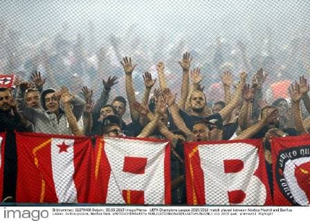 UEFA Champions League 2015 2016 match played between Atletico Madrid and Benfica Lisbon. In this picture, Benfica fans. xFOTOxCHEMAxREYx 