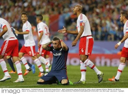 UEFA Champions League 2015 2016 match played between Atletico Madrid and Benfica Lisbon. In this picture, Gimenez reacts during the match. xPABLOGARCIAx 