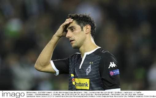 Foto : Verlierermien bei Lars Stindl ( Gladbach ) nach dem 1-2 Treffer Fussball - Championsleague , 2. Spieltag , am 30.09.2015 am Mi. 30.09.2015 Bor. Mönchengladbach - Manchester City