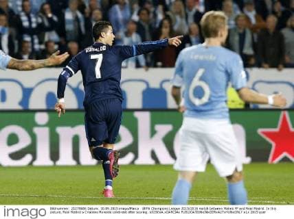 UEFA Champions League 2015 2016 match between Malmö FF and Real Madrid. In this picture, Real Madrid s Cristiano Ronaldo celebrate after scoring. xJOSExA.xGARCIAx