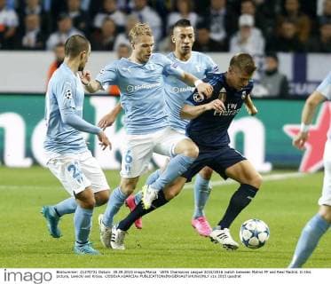 UEFA Champions League 2015 2016 match between Malmö FF and Real Madrid. In this picture, Lewicki and Kroos. xJOSExA.xGARCIAx