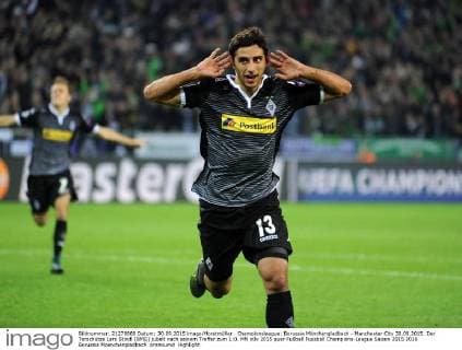 Championsleague: Borussia Mönchengladbach - Manchester City 30.09.2015. Der Torschütze Lars Stindl (BMG) jubelt nach seinem Treffer zum 1:0. HM