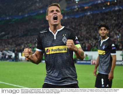 30.09.2015, Fussball, Saison 2015 2016, Champions League, 2015 16, Vorrunde, Borussia Mönchengladbach - Manchester City 1:2, Jubel Granit Xhaka (Borussia Moenchengladbach)