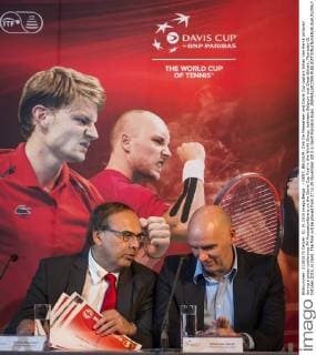 - GENT, BELGIUM: Dirk De Maeseneer and Davis Cup captain Johan Van Herck pictured during a press conference PK Pressekonferenz on the Davis Cup final in the World Group, between Belgium and Great Britain, Thursday 01 October 2015, in Gent. The final will be played from 27 to 29 November 2015 in Gent Flanders Expo. JASPERxJACOBS  x04712124x