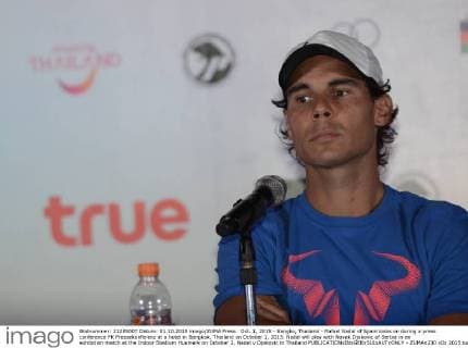 Oct. 1, 2015 - Bangko, Thailand - Rafael Nadal of Spain looks on during a press conference PK Pressekonferenz at a hotel in Bangkok, Thailand on October 1, 2015. Nadal will play with Novak Djokovic of Serbia in an exhibition match at the Indoor Stadium Huamark on October 2. Nadal v Djokovic in Thailand  - ZUMAn230