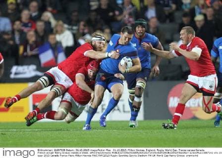 01.10.2015. Milton Keynes, England. Rugby World Cup. France versus Canada. French winger Remy Grosso makes a break. xPhilxHutchinsonx  ActionPlus11667142