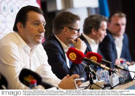 - BRUSSELS, BELGIUM: Belgium s head coach Marc Wilmots and Belgium s assistant coach Vital Borkelmans pictured during a press conference PK Pressekonferenz of Belgian national soccer team Red Devils, Friday 02 October 2015, in Brussels. Head coach Wilmots will announce the selection for the upcoming Euro 2016 qualification games against Andorra and Israel. LAURIExDIEFFEMBACQ  x04712794x