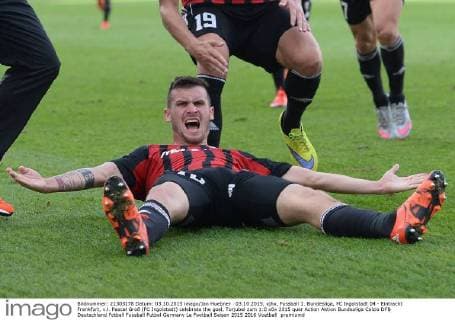 03.10.2015, xjhx, Fussball 1. Bundesliga, FC Ingolstadt 04 - Eintracht Frankfurt, v.l. Pascal Groß (FC Ingolstadt) celebrate the goal, Torjubel zum 1:0