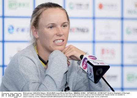 BEIJING, CHINA - OCTOBER 03: (CHINA OUT) Caroline Wozniacki of Denmark attends a press conference PK Pressekonferenz during the day one of the 2015 China Open at the China National Tennis Center on October 3, 2015 in Beijing, China.  CFP473797589 