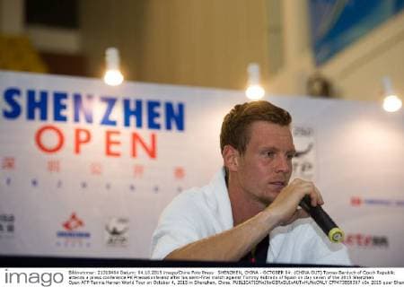 SHENZHEN, CHINA - OCTOBER 04: (CHINA OUT) Tomas Berdych of Czech Republic attends a press conference PK Pressekonferenz after his semi-final match against Tommy Robredo of Spain on day seven of the 2015 Shenzhen Open ATP Tennis Herren World Tour on October 4, 2015 in Shenzhen, China.  CFP473858367 