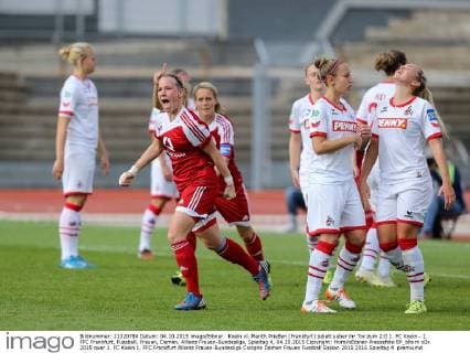 Koeln vl. Marith Prießen (Frankfurt) jubelt ueber ihr Tor zum 2:0 1. FC Koeln - 1. FFC Frankfurt, Fussball, Frauen, Damen, Allianz Frauen-Bundesliga, Spieltag 4, 04.10.2015 Copyright: Horn xEibner-Pressefoto EP_bhorn