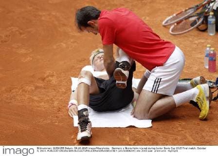 Germany s Nicola Kuhn injured during Junior Davis Cup 2015 Final match. October 4, 2015.  (20151004239)