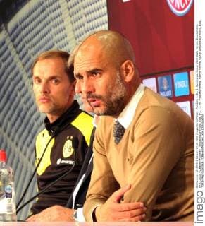 Fussball, 1. BL, 1. Bundesliga, Saison 2015 2016, Herren, Deutschland, 04.10.2015, FC Bayern München - Borussia Dortmund, BVB, 5-1, v.l. PK, Pressekonferenz, Trainer Thomas Tuchel, Borussia Dortmund, BVB, Trainer Pep Guardiola, FC Bayern München,
