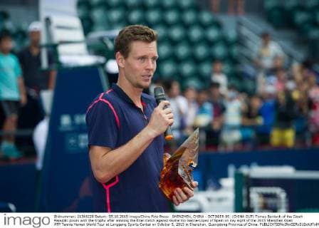 SHENZHEN, CHINA - OCTOBER 05: (CHINA OUT) Tomas Berdych of the Czech Republic poses with the trophy after winning the final match against Guillermo Garcia-Lopez of Spain on day eight of the 2015 Shenzhen Open ATP Tennis Herren World Tour at Longgang Sports Center on October 5, 2015 in Shenzhen, Guangdong Province of China.  CFP473919960 