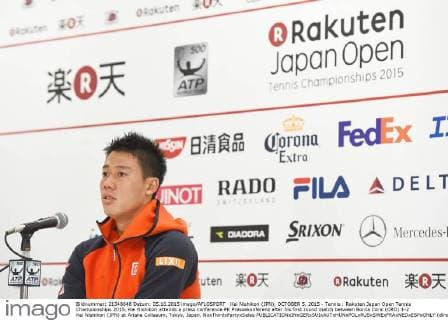 Kei Nishikori (JPN), OCTOBER 5, 2015 - Tennis : Rakuten Japan Open Tennis Championships 2015, Kei Nishikori attends a press conference PK Pressekonferenz after his first round match between Borna Coric (CRO) 1-2 Kei Nishikori (JPN) at Ariake Coliseum, Tokyo, Japan. NoxThirdxPartyxSales  (dlra010447)