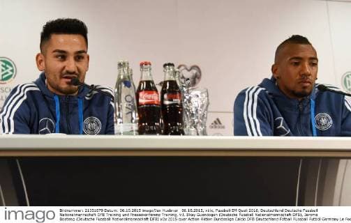 06.10.2015, xblx, Fussball EM Quali 2016, Deutschland Deutsche Fussball Nationalmannschaft DFB Training und Pressekonferenz Training, v.l. Ilkay Guendogan (Deutsche Fussball Nationalmannschaft DFB), Jerome Boateng (Deutsche Fussball Nationalmannschaft DFB)