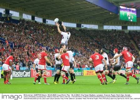 06.10.2015. King Power Stadium, Leicester, England. Rugby World Cup. Canada versus Romania. Romania lock Valentin Popirlan wins a line out. xTimxWilliamsx  ActionPlus11669713