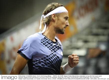 - MONS, BELGIUM: Belgian Ruben Bemelmans celebrates during the first round match between Belgian Ruben Bemelmans and French Kenny De Schepper during the 11th edition of the Ethias Trophy Challenger Tour of the Mons Ethias Trophy tournement, on Tuesday 06 October 2015, in Mons. VIRGINIExLEFOUR  x04715862x