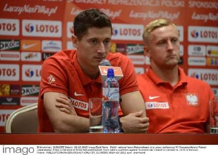 Polish national team Nationalteam at a press conference PK Pressekonferenz Robert Lewandowski Press conference of Polish National Football Team before qualifiers against Scotland nad Ireland on October 6, 2015 in Warsaw, Poland.  EN_01188505_0014
